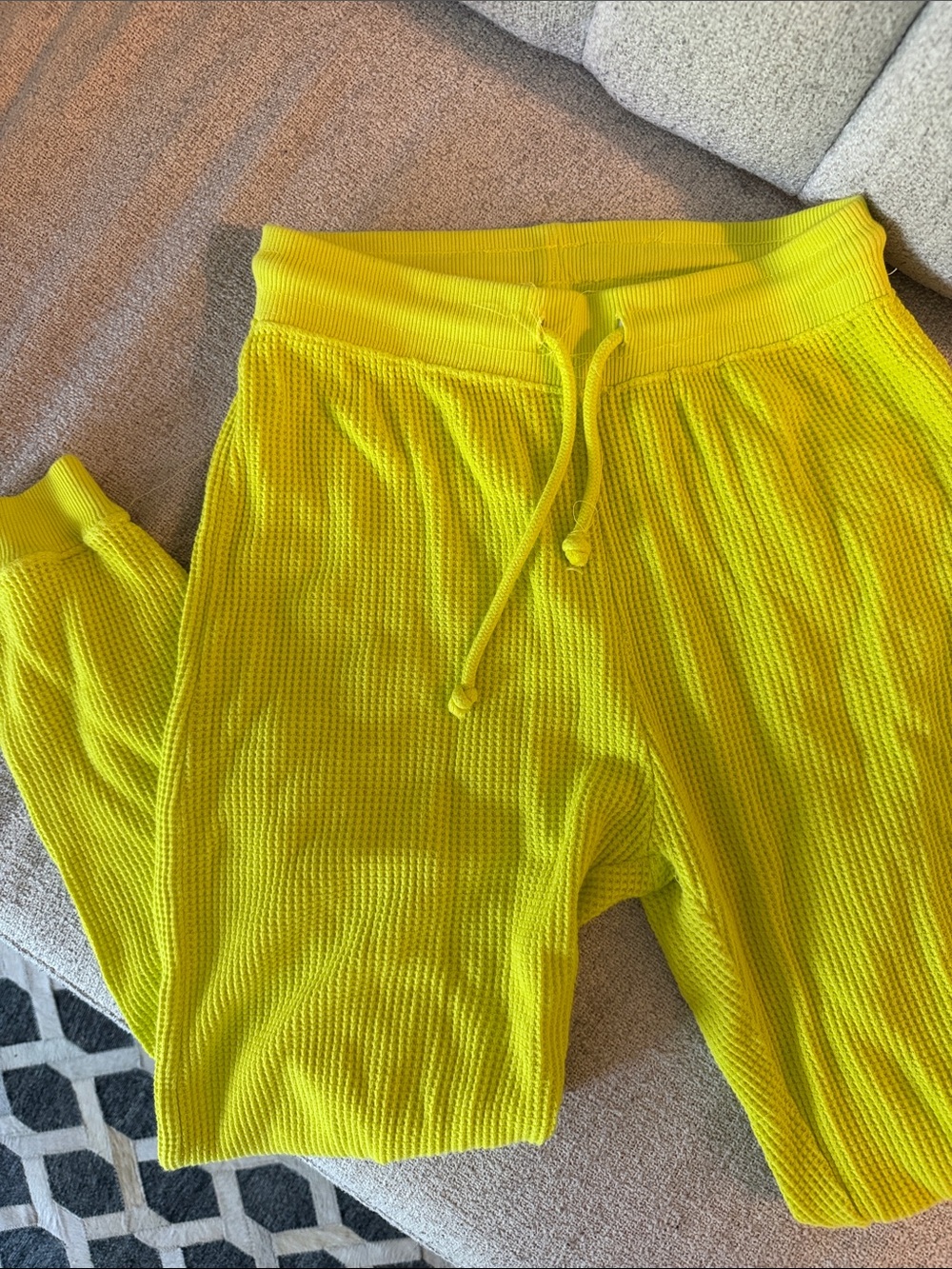 Zara Neon Yellow Waffle Knit Joggers